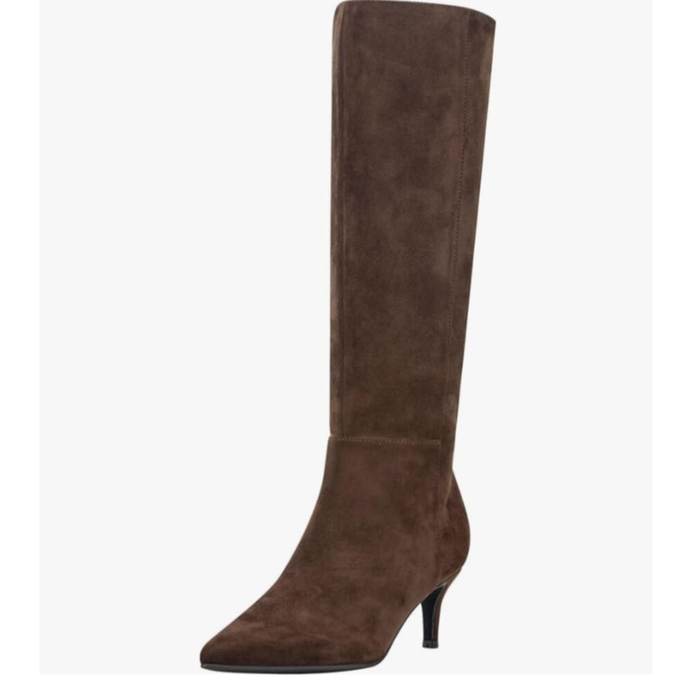 Marc Fisher Women's Glint Tall Wide Calf Kitten Heel Boots Brown 8.5 - Picture 2 of 10